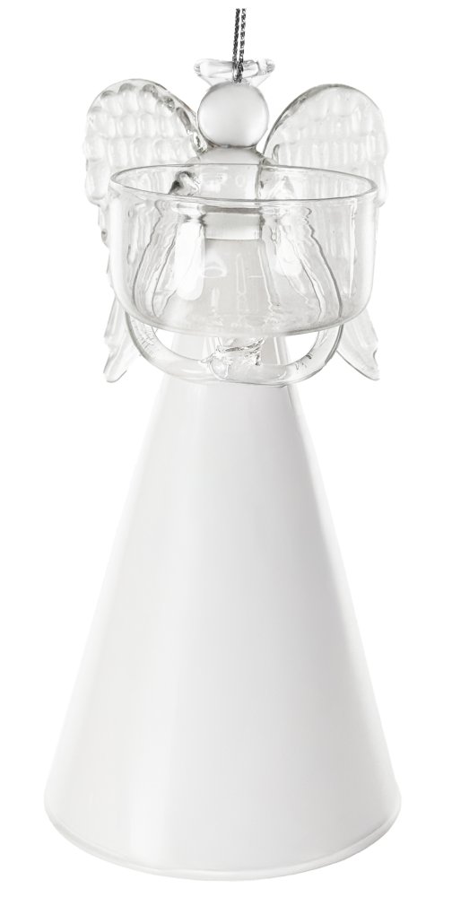 Стеклянный ангел держит T-light белую юбку 15 см