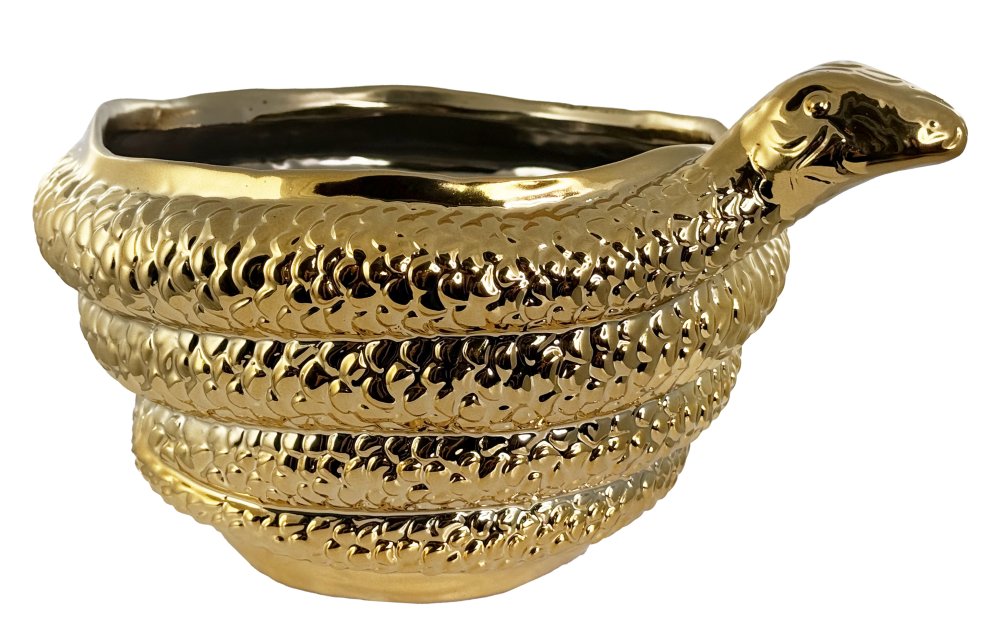 Керамический горшок-змея, блестящее золото, диаметр 27 см.