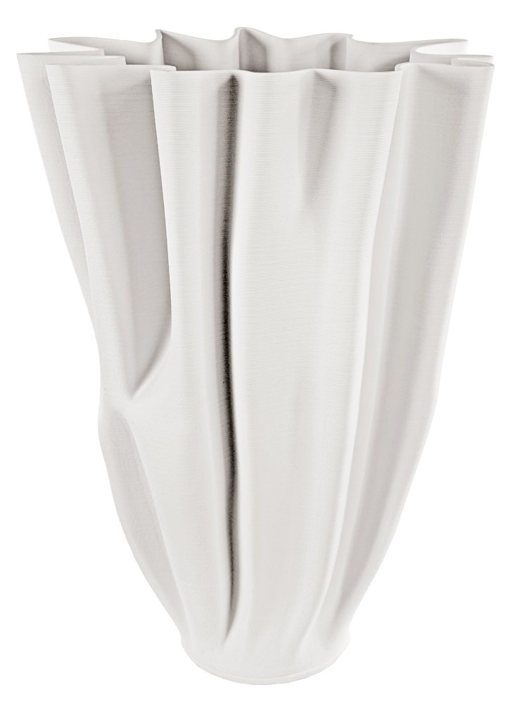 Керамическая конусообразная ваза с рисунком, кремовая, высота 39 см.