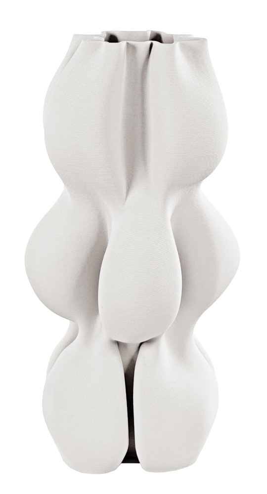 Керамическая ваза с принтом, кремовая, высота 33 см.