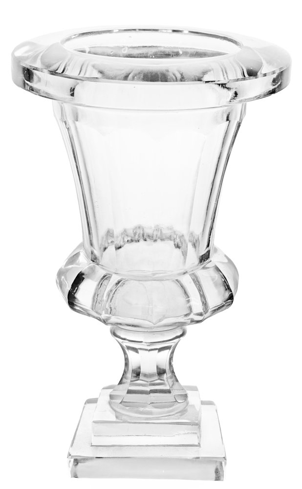 Стеклянная классическая урна, прозрачная, высота 25 см.