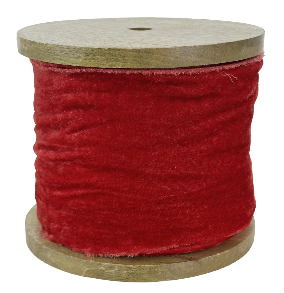 Лента бархатная бахромчатая 10 см красная 10 м
