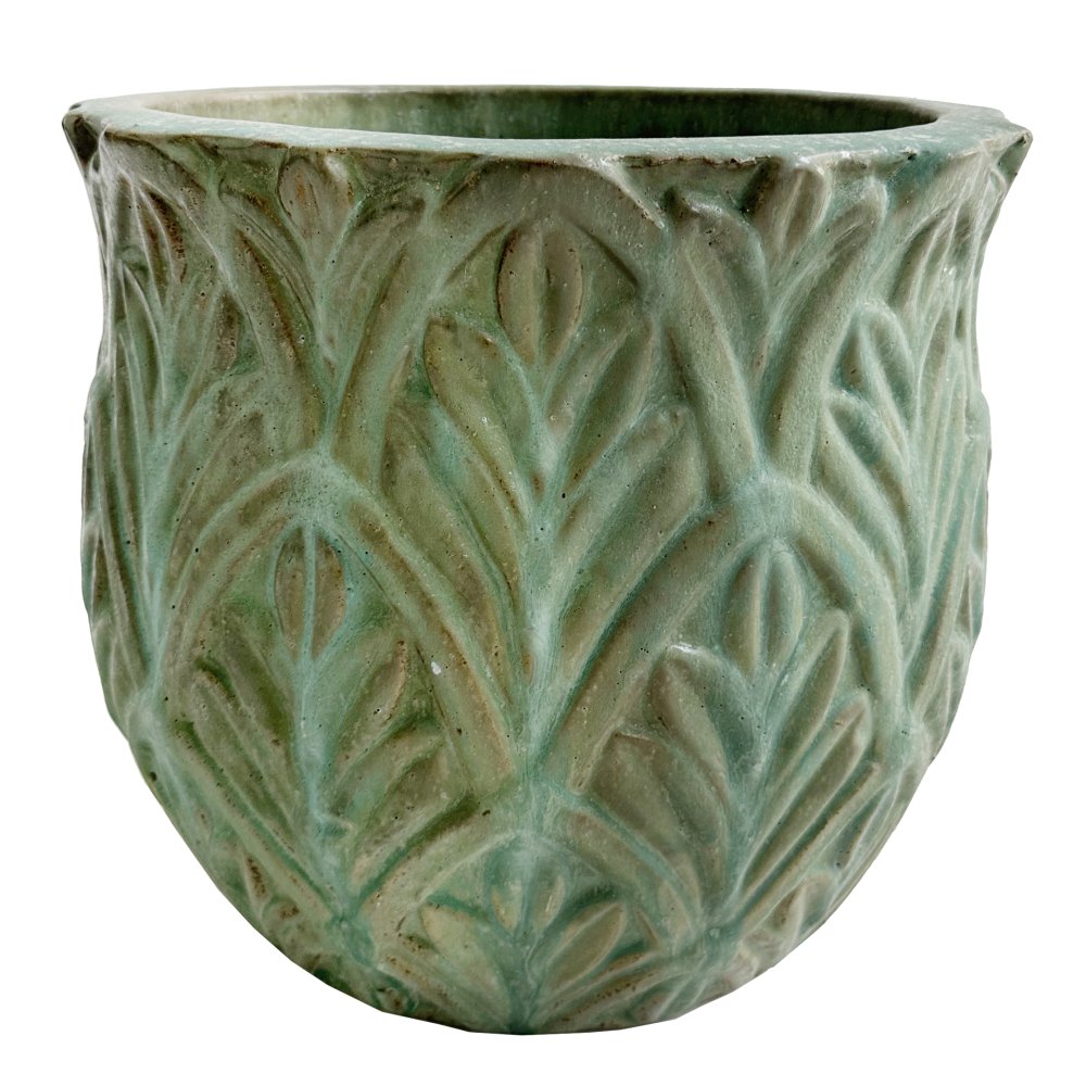 Керамический горшок с листьями, зеленый, диаметр 44 см, высота 38 см