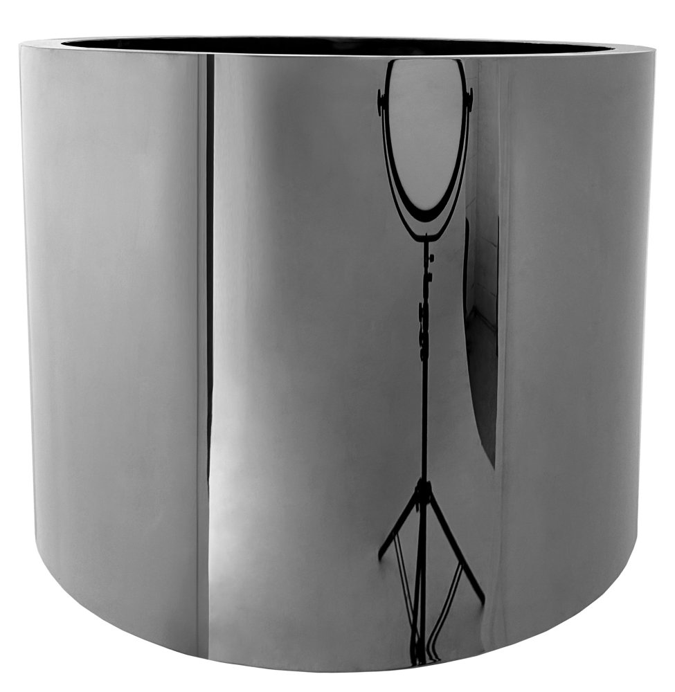 Горшок-цилиндр без ржавчины блестящий серебряный, диаметр 60, высота 60 см.