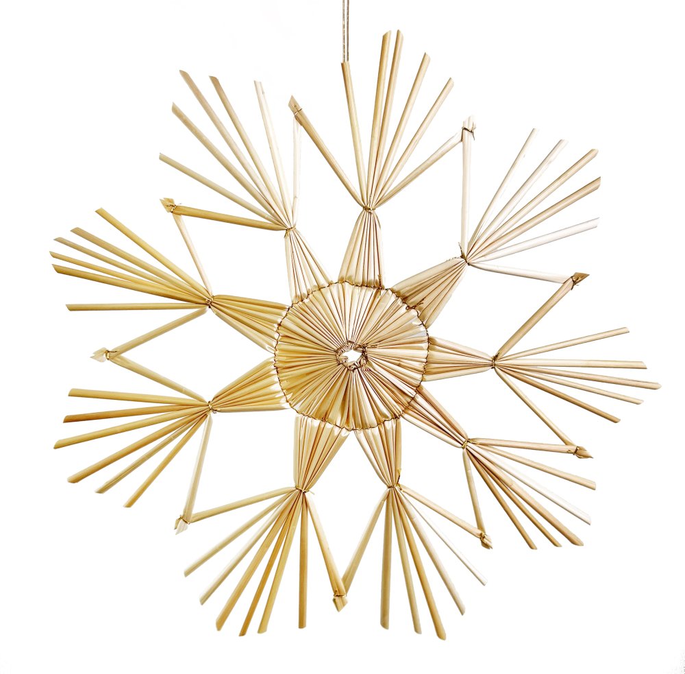 Соломенная снежинка натуральная 27 см