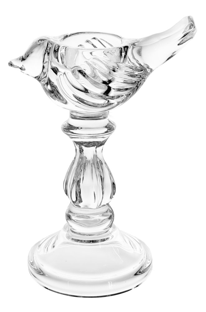 Стеклянная свеча-птица / подсвечник T-light прозрачный 19 см