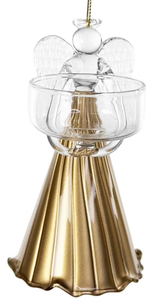 Стеклянный ангел держит юбку T-light с золотой подкладкой 12 см