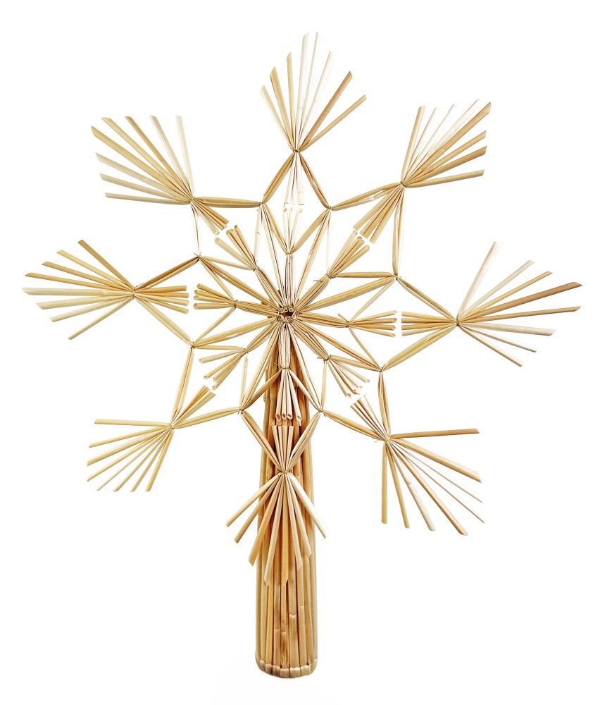 Верхушка для елки из соломы и снежинок, натуральная, 30 см