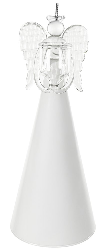 Стеклянный ангел держит белую юбку CH 20 см