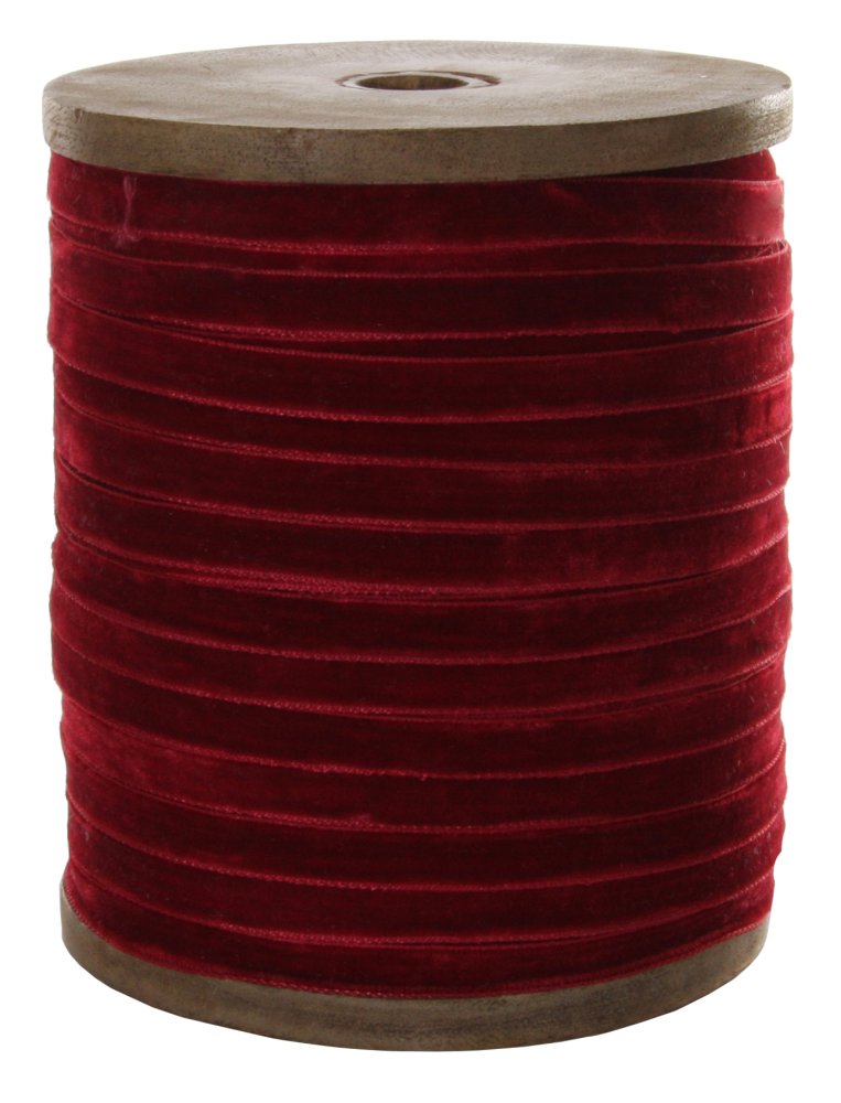 Лента бархатная 10 мм на деревянной катушке 100 м темно-красная