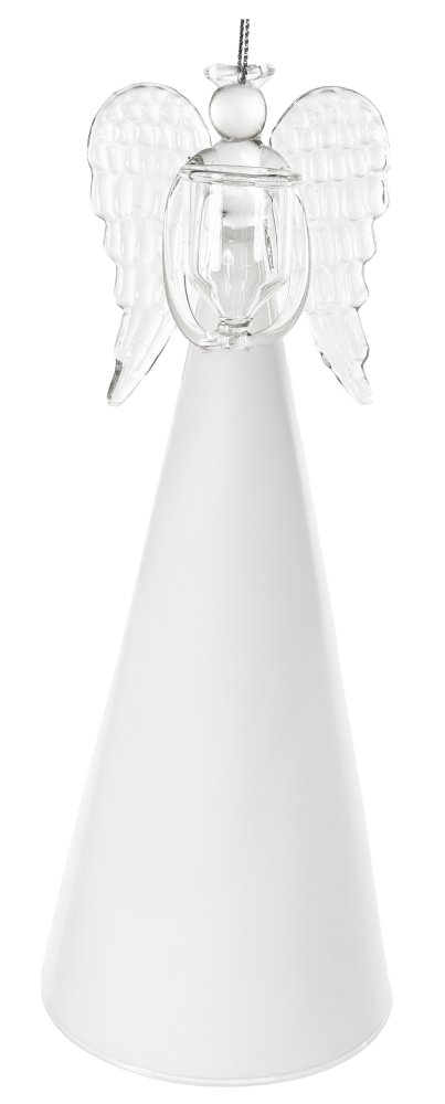 Стеклянный ангел держит белую юбку CH 25 см