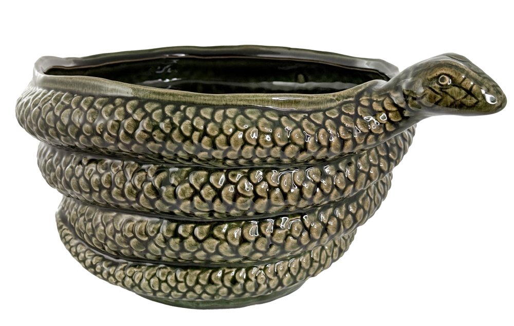 Керамический горшок-змея зеленый, диаметр 33 см