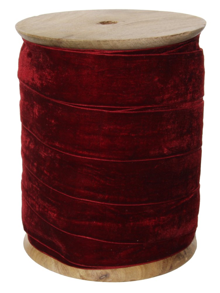 Лента бархатная 50 мм на деревянной катушке 100 м бордовая