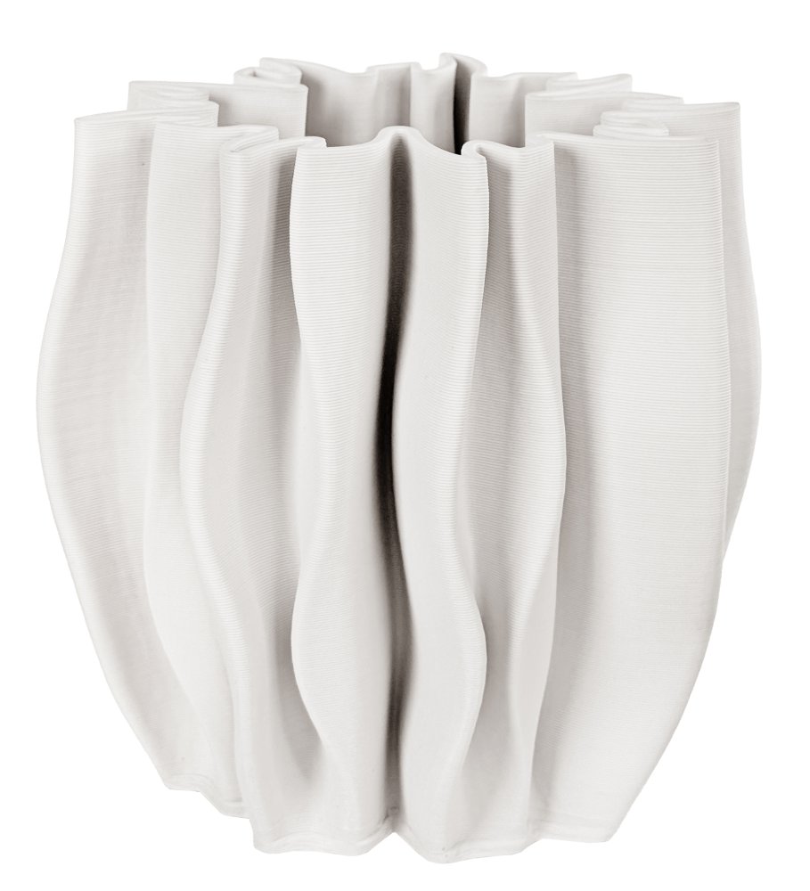 Керамическая складная ваза с принтом, кремовая, высота 22 см.