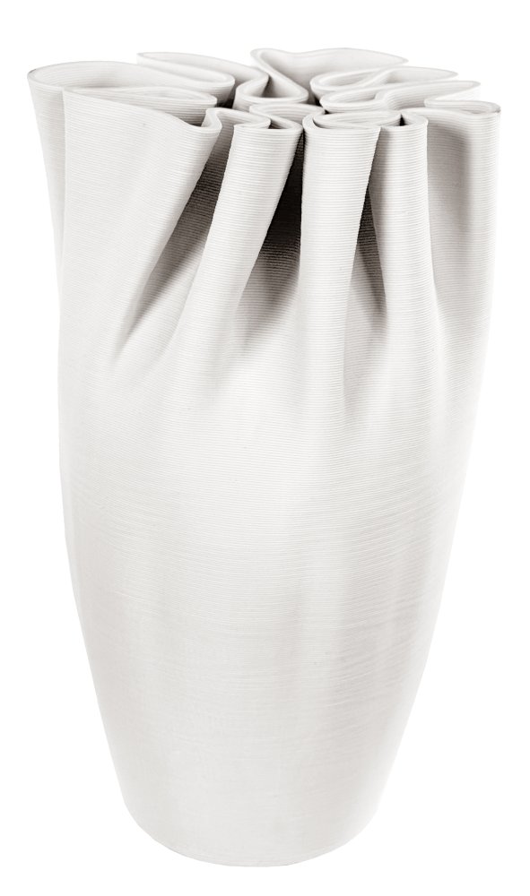 Керамическая ваза факира с принтом, кремовая, высота 28 см.