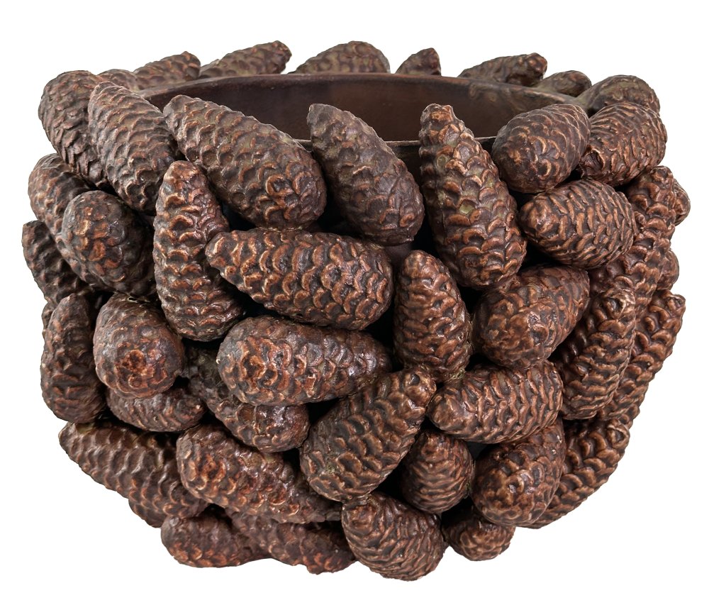 Керамический горшок-шишка коричнево-зеленый, диаметр 31,5, высота 23 см.