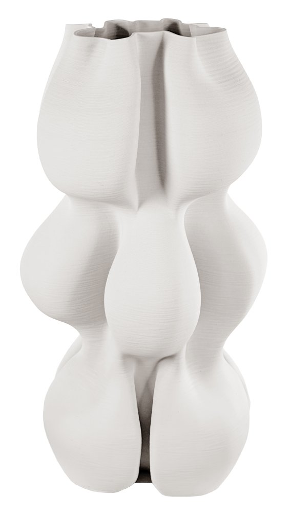 Керамическая ваза с принтом, кремовая, высота 48 см.