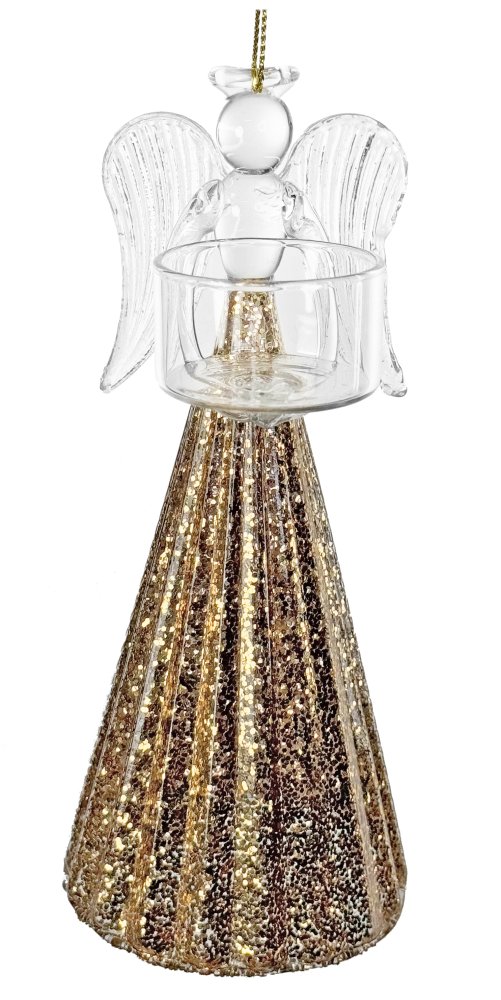 Стеклянный ангел, держащий внутри золотых пайеток T-light, 20 см