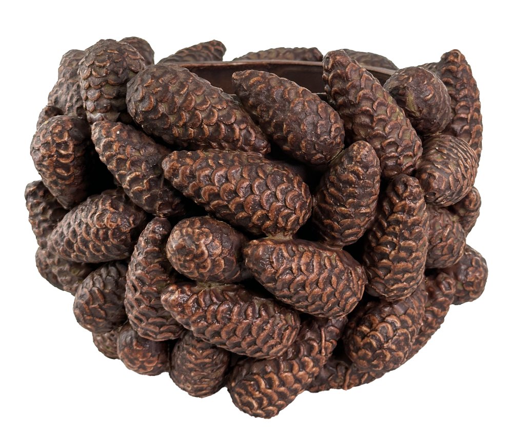 Керамический горшок для еловой шишки коричнево-зеленый, диаметр 28, высота 20 см.