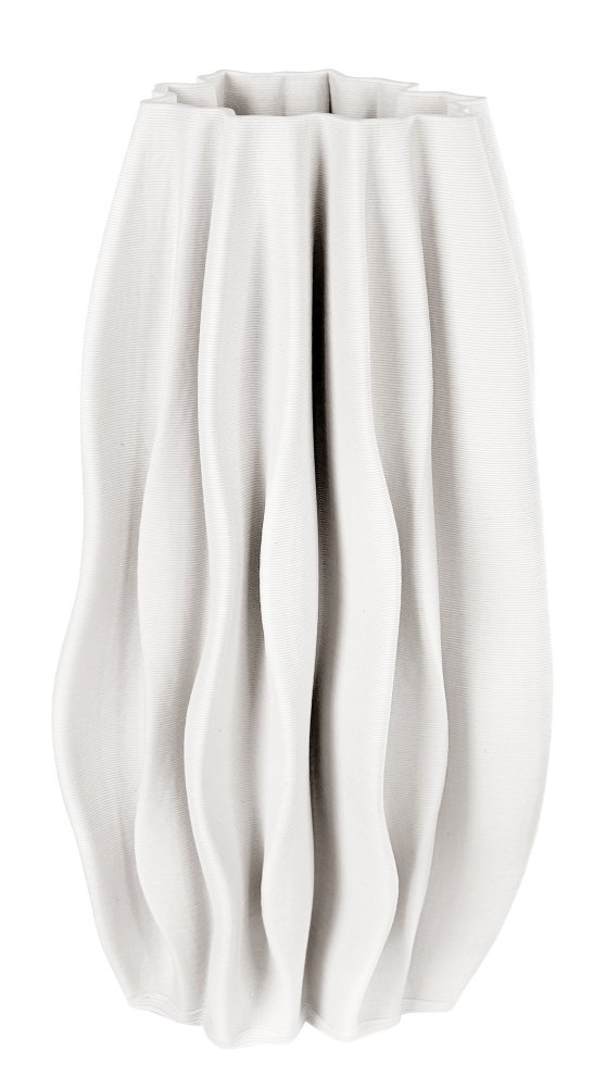 Керамическая складная ваза с принтом, кремовая, высота 30 см.