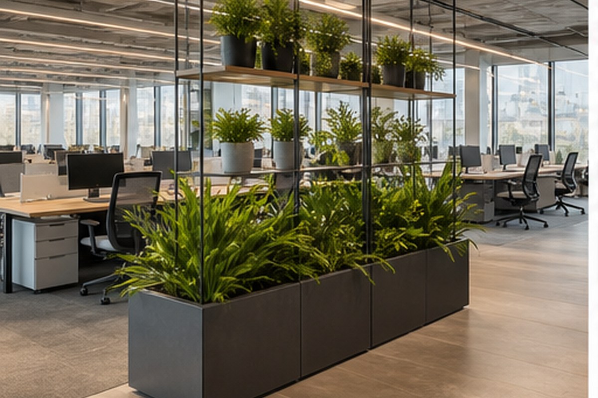 Озеленение офиса искусственными растениями: open space