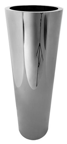 Цилиндрический горшок без ржавчины, блестящий серебристый, диаметр 37 см, высота 110 см.