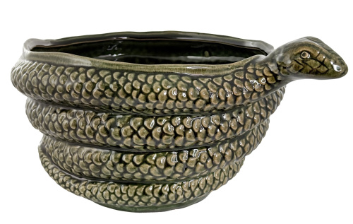 Керамический горшок-змея зеленый, диаметр 33 см