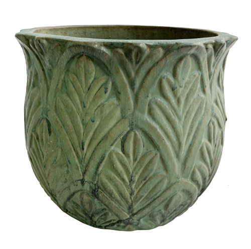 Керамический горшок с листьями зеленый, диаметр 55, высота 47 см.