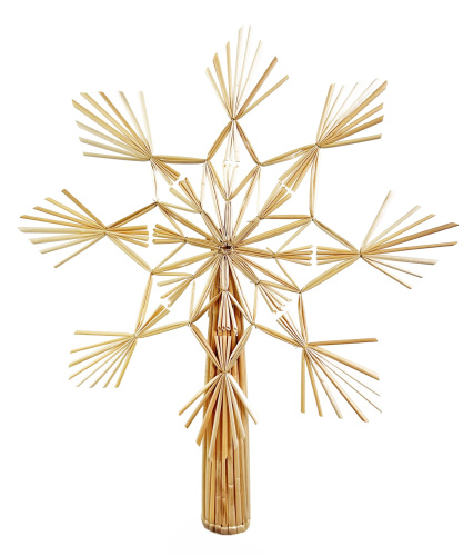 Верхушка для елки из соломы и снежинок, натуральная, 30 см