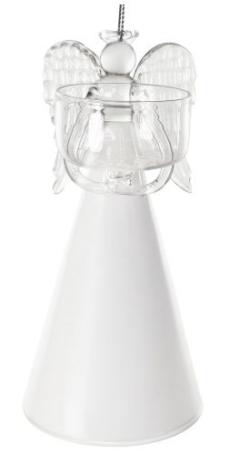 Стеклянный ангел держит T-light белую юбку 15 см