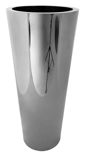 Цилиндрический горшок без ржавчины, блестящий серебристый, диаметр 36 см, высота 90 см.