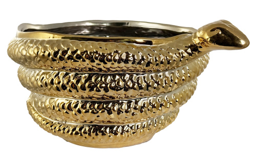 Керамический горшок-змея, блестящее золото, диаметр 33 см.