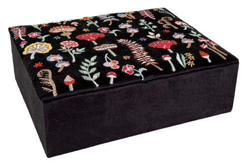 Бархатная шкатулка для украшений, черная с грибами, диаметр 26x21x9 см
