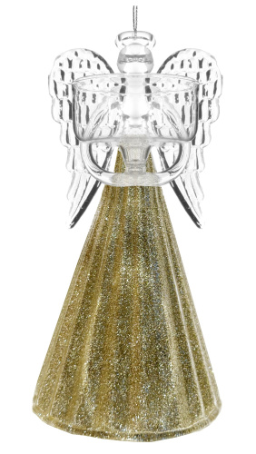 Стеклянный ангел с T-light, прозрачный с золотыми блестками, 15 см