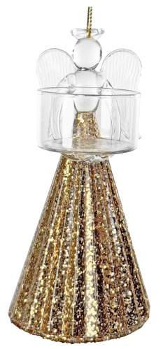 Стеклянный ангел, держащий внутри золотых пайеток T-light, 15 см