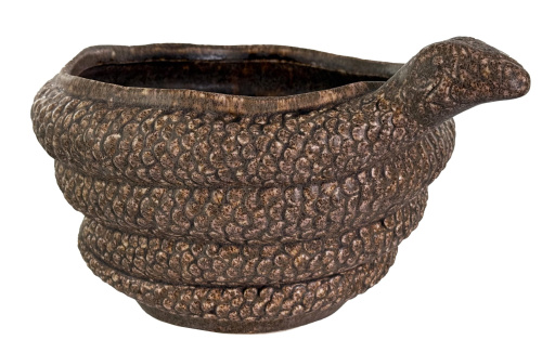 Керамический горшок-змея коричневого цвета, диаметр 27 см.