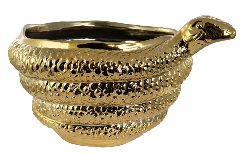 Керамический горшок-змея, блестящее золото, диаметр 27 см.