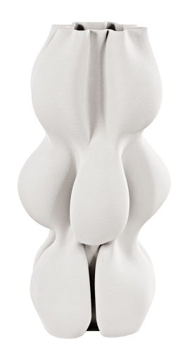 Керамическая ваза с принтом, кремовая, высота 33 см.