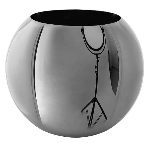 Нержавеющий цилиндр-шаровидный горшок блестящий серебряный, диаметр 35, высота 30 см.