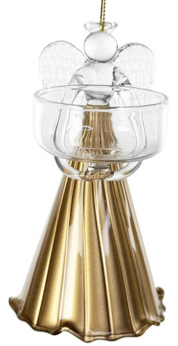 Стеклянный ангел держит юбку T-light с золотой подкладкой 12 см