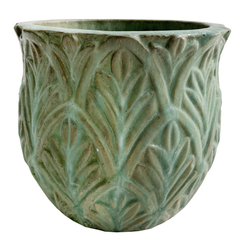 Керамический горшок с листьями, зеленый, диаметр 44 см, высота 38 см