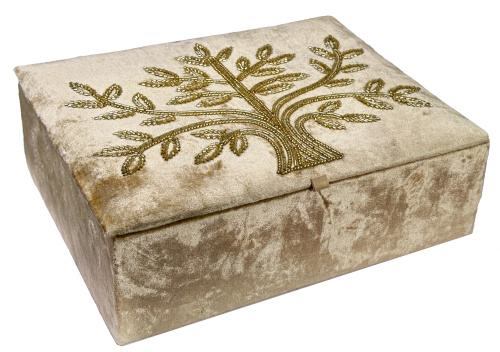 Бархатная шкатулка бежевого цвета с бусинами, размер 26x21x9 см