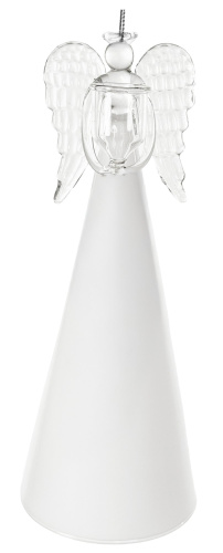 Стеклянный ангел держит белую юбку CH 25 см